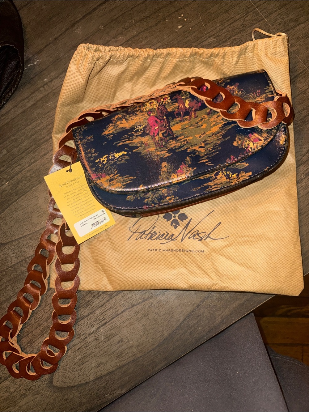 New with tags Patricia Nash Navy Scenic Leather Crossbody with Braided Strap